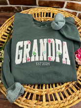 Load image into Gallery viewer, Curved Mama sweatshirt from Baby clothes - Onsies /Mommy / Daddy/ Grandma - Fabric Keepsake Sweatshirts - Applique from baby clothes Nana, Mimi
