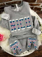 Load image into Gallery viewer, NICU Nurse sweatshirt with side bows from baby hospital swaddle Blanket-  RN labor delivery  Licensed Practical, CNA,  - Fabric Keepsake Sweatshirts - Applique