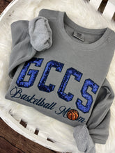 Load image into Gallery viewer, GCCS Basketball Mom Shirt | Navy Sequin GCCS | Basketball Mom Sweatshirt | Sequin Sports Mom Apparel | Custom School Spirit Wear Gloucester County Christian School