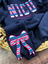 Load image into Gallery viewer, Add on item - Side Bows on sweatshirt made from Swaddle blanket or baby clothes, onesies, blankets, memory keepsake item.