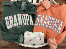 Load image into Gallery viewer, Curved Mama sweatshirt from Baby clothes - Onsies /Mommy / Daddy/ Grandma - Fabric Keepsake Sweatshirts - Applique from baby clothes Nana, Mimi