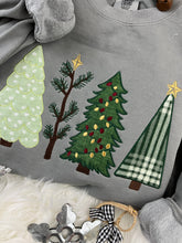 Load image into Gallery viewer, Christmas Tree Applique Cozy Sweatshirt or T-Shirt | 4 Festive Embroidered Tree Designs | Holiday Shirt | Comfort Colors Tee -Gift Idea