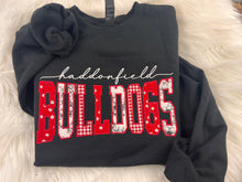 Load image into Gallery viewer, Haddonfield Bulldogs Mixed Fabric Applique Crewneck | Floral & Gingham | Embroidered Spirit Wear Fundraiser
