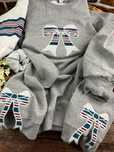 Load image into Gallery viewer, Nurse Bow sweatshirt with side bows from baby hospital swaddle Blanket-  RN labor delivery  Licensed Practical, CNA,  - Fabric Keepsake Sweatshirts - Applique