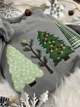 Load image into Gallery viewer, Christmas Tree Applique Cozy Sweatshirt or T-Shirt | 4 Festive Embroidered Tree Designs | Holiday Shirt | Comfort Colors Tee -Gift Idea