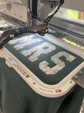 Load image into Gallery viewer, MRS Applique Embroidered Sweatshirt with Bride’s New Last Name – Sage Chinoiserie or send your wedding dress remnents – Personalized Bridal Gift, Wedding, Engagement, Honeymoon