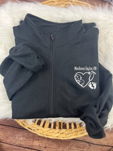 Load image into Gallery viewer, Nurse Bow Quarter Zip sweatshirt or Full Zip hoodie from baby hospital swaddle Blanket- RN labor delivery Licensed Practical, CNA, - Jacket