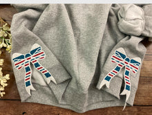 Load image into Gallery viewer, Nurse sweatshirt with side bows from baby hospital swaddle Blanket-  RN labor delivery  Licensed Practical, CNA,  - Fabric Keepsake Sweatshirts - Applique