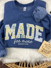 Load image into Gallery viewer, Made for More – Ephesians 2:10 | Floral Appliqué Christian Sweatshirt or T-Shirt