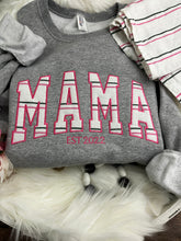 Load image into Gallery viewer, Curved MAMA Hospital Swaddle Blanket : MOM embroidered Custom Appliqué Nana -Daddy/ Grandma / Dad - Sweatshirts. Blanket supplied by us