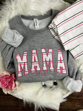 Load image into Gallery viewer, Curved MAMA Hospital Swaddle Blanket : MOM embroidered Custom Appliqué Nana -Daddy/ Grandma / Dad - Sweatshirts. Blanket supplied by us