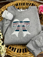 Load image into Gallery viewer, Nurse Bow sweatshirt from baby hospital swaddle Blanket-  RN labor delivery  Licensed Practical, CNA,  Fabric Keepsake Sweatshirts Applique