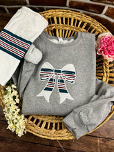 Load image into Gallery viewer, Nurse Bow sweatshirt from baby hospital swaddle Blanket-  RN labor delivery  Licensed Practical, CNA,  Fabric Keepsake Sweatshirts Applique