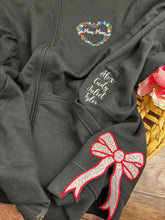 Load image into Gallery viewer, Personalized Grandma - MomMom Floral Flower Heart Grammy Embroidered 1/4 Zip-Up Sweatshirt or Full Zip Custom Gift Appreciation, Christmas,