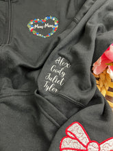 Load image into Gallery viewer, Personalized Grandma - MomMom Floral Flower Heart Grammy Embroidered 1/4 Zip-Up Sweatshirt or Full Zip Custom Gift Appreciation, Christmas,
