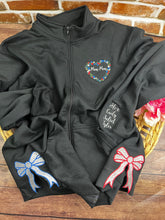 Load image into Gallery viewer, Personalized Grandma - MomMom Floral Flower Heart Grammy Embroidered 1/4 Zip-Up Sweatshirt or Full Zip Custom Gift Appreciation, Christmas,