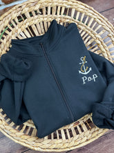 Load image into Gallery viewer, Personalized Embroidered Anchor Sweatshirt, Custom Name 1/4 Zip or Full Zip, Gift for Dad, Grandpa, Coach, Teacher, Mentor, Sports Team**