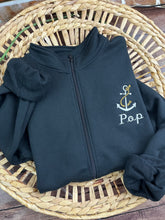 Load image into Gallery viewer, Personalized Embroidered Anchor Sweatshirt, Custom Name 1/4 Zip or Full Zip, Gift for Dad, Grandpa, Coach, Teacher, Mentor, Sports Team**