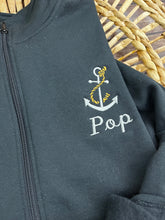Load image into Gallery viewer, Personalized Embroidered Anchor Sweatshirt, Custom Name 1/4 Zip or Full Zip, Gift for Dad, Grandpa, Coach, Teacher, Mentor, Sports Team**