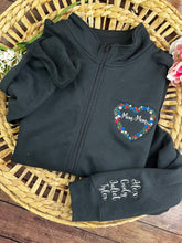 Load image into Gallery viewer, Personalized Grandma - MomMom Floral Flower Heart Grammy Embroidered 1/4 Zip-Up Sweatshirt or Full Zip Custom Gift Appreciation, Christmas,