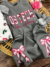 Load image into Gallery viewer, OB Tech Nurse sweatshirt with Side Bows Baby Hospital swaddle Blanket-  RN labor delivery  Licensed Practical, CNA,  Keepsake Sweatshirts