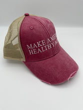 Load image into Gallery viewer, Make Anerica Healthy Again *** Embroidered Hat Personalized Text Font Thread Color Adjustable Adams xlDad Ponytail Trucker Cap Gift Business Logo Sports Team Name**