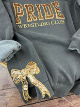 Load image into Gallery viewer, Custom PRIDE Wrestling Club Sweatshirt with Sequins | Personalized Team Spirit Shirt | Optional Sleeve Embroidery | Comfort Colors or Jerzees