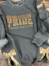 Load image into Gallery viewer, Custom PRIDE Wrestling Club Sweatshirt with Sequins | Personalized Team Spirit Shirt | Optional Sleeve Embroidery | Comfort Colors or Jerzees