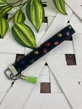 Load image into Gallery viewer, Cute Keychain Wristlet Key Fob - Paw Prints, Flowers, Butterflies
