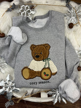 Load image into Gallery viewer, Embroidered Christmas Bear Sweatshirt Brown Sherpa Applique Holly Paw Holiday Gift Cozy Winter Comfort Colors Jerzees Custom Made