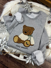 Load image into Gallery viewer, Embroidered Christmas Bear Sweatshirt Brown Sherpa Applique Holly Paw Holiday Gift Cozy Winter Comfort Colors Jerzees Custom Made