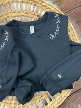 Load image into Gallery viewer, Custom Embroidered Name Sweatshirt or Tee | Cursive Collar Embroidery | MAMA, Nana, Grammy, Aunt, Teacher Gift | Comfort Colors, Jerzees