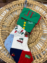 Load image into Gallery viewer, Memory Keepsake Christmas Stocking from Baby Clothes | Personalized Name Cuff | Quilted Patchwork Heirloom | Custom Handmade Gift