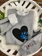Load image into Gallery viewer, Dog   Or Cat sweatshirt from favorite clothes  Fabric Keepsake Sweatshirts - Applique from dogs favorite clothes, bandana, or blanket