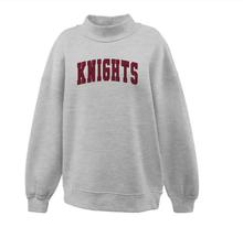 Load image into Gallery viewer, Merchantville Knights mock neck sweatshirt in grey with maroon KNIGHTS applique
