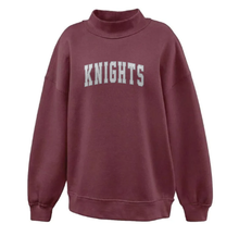 Load image into Gallery viewer, Merchantville Knights mock neck sweatshirt in maroon with grey KNIGHTS applique