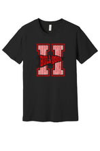 Load image into Gallery viewer, Haddonfield Bulldogs pennant H design on a black Bella+Canvas tee