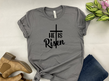 Load image into Gallery viewer, He Is Risen Easter T-Shirt - Resurrection Sunday Bella Canvas Tee - Christian Faith Shirt - Jesus Is Alive