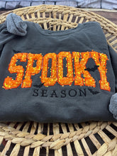 Load image into Gallery viewer, Spooky Season Halloween Sweatshirt – Orange Sequin Appliqué "SPOOKY" with Bats & Embroidered Detail | Jerzees or Comfort Colors Crewneck