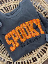 Load image into Gallery viewer, Spooky Season Halloween Sweatshirt – Orange Sequin Appliqué "SPOOKY" with Bats & Embroidered Detail | Jerzees or Comfort Colors Crewneck