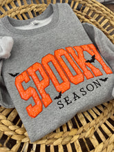 Load image into Gallery viewer, Spooky Season Halloween Sweatshirt – Orange Sequin Appliqué "SPOOKY" with Bats & Embroidered Detail | Jerzees or Comfort Colors Crewneck