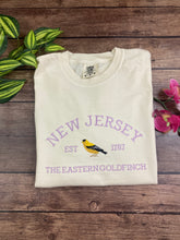 Load image into Gallery viewer, New Jersey Goldfinch State Bird Embroidered Sweatshirt - Comfort Colors, Jerzees - Unique NJ Gift - State Pride Apparel - Custom Design
