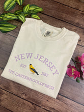 Load image into Gallery viewer, New Jersey Goldfinch State Bird Embroidered Sweatshirt - Comfort Colors, Jerzees - Unique NJ Gift - State Pride Apparel - Custom Design