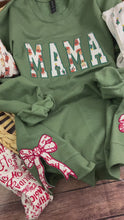 Load and play video in Gallery viewer, Mama sweatshirt with Side Bows from Baby clothes - Onsies /Mommy / Daddy/ Grandma - Fabric Keepsake Sweatshirts - Applique from baby clothes Nana Mimi Gigi