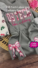 Load and play video in Gallery viewer, OB Tech Nurse sweatshirt with Side Bows Baby Hospital swaddle Blanket-  RN labor delivery  Licensed Practical, CNA,  Keepsake Sweatshirts