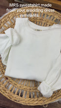 Load and play video in Gallery viewer, MRS Applique Embroidered Sweatshirt with Bride’s New Last Name – Sage Chinoiserie or send your wedding dress remnents – Personalized Bridal Gift, Wedding, Engagement, Honeymoon