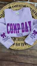 Load and play video in Gallery viewer, **Comp Day Dance Mode Glitter Embroidered Sweatshirt | Custom Dance Crew Shirt | Competition Day Gift | Personalized Dance Team Apparel**