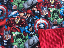 Load image into Gallery viewer, Marvel Comic Avengers Captain America, Iron Man Weighted Blanket or Lap Pad Cotton Fabric - Toddler, Child, Teen, Adult -Dot Minky - Anxiety, Sleep.