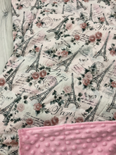 Load image into Gallery viewer, Paris, Roses and Eiffel Tower Cotton Weighted Blanket or Lap Pad Cotton Fabric - Toddler, Child, Teen, Adult -Dot Minky - Anxiety, Sleep.