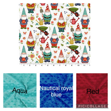 Load image into Gallery viewer, Garden Gnomes with Flowers  Cotton Weighted Blanket or Lap Pad Cotton Fabric - Toddler, Child, Teen, Adult -Dot Minky - Anxiety, Sleep.